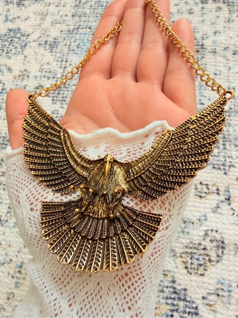 Gold Eagle Pendant Statement Necklace - Picture 2 of 4